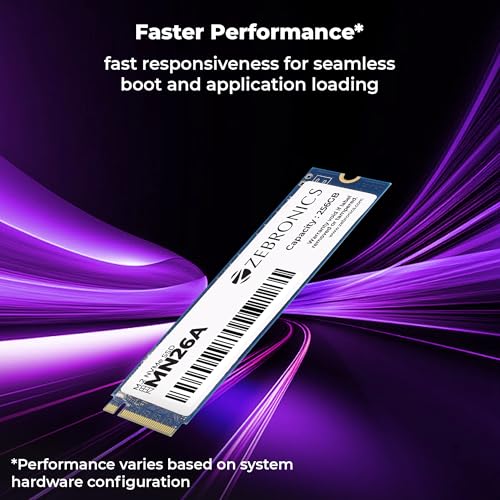 Image of Zebronics 256GB M.2 NVMe SSD, 2280 Form Factor, 2200MB /s Read & 1600MB /s Write, Faster Than SATA SSD, High Performance Storage, Low Power Consumption, Silent Operation, S.M.A.R.T Support (MN26A)