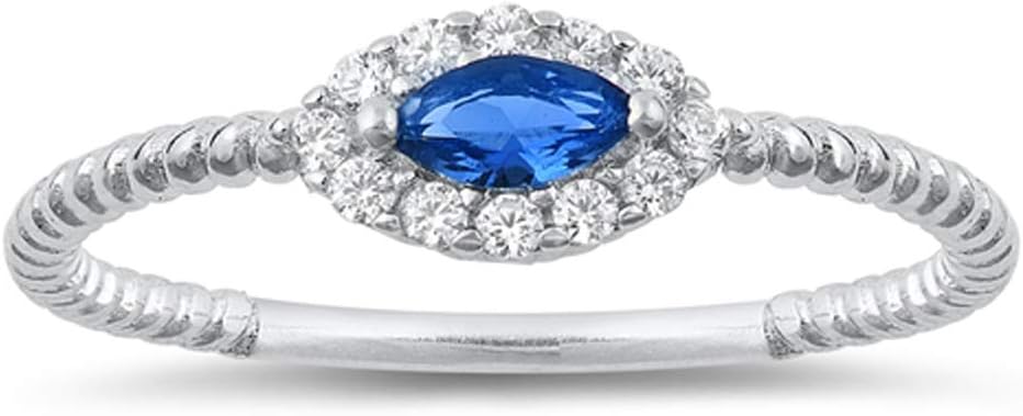 Blue Simulated Sapphire Marquise Halo Ring New 925 Sterling Silver Rope Band Sizes 5-10