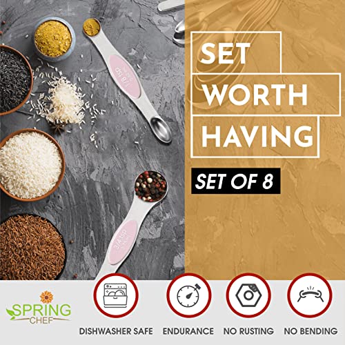 Spring Chef Magnetic Measuring Spoons Set, Dual Sided, Stainless Steel, Fits In Spice Jars, Pink Lemonade, Set Of 8 #TOP2