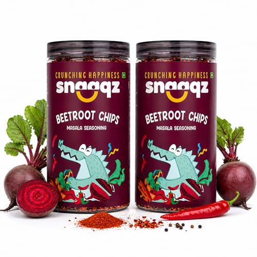 Image of Snaaqz Beetroot Masala Chips Combo | Pack of 2 (150g each) | Double Crunch | High Protein, Vegan, Gluten Free, No Palm Oil, Baked Healthy Snack Made with Real Beetroot & Natural Spices