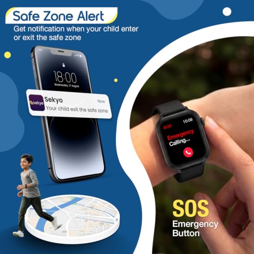 Image of sekyo 4G Smart Watch for Kids | AI Learning Coach, Whatsapp, Video Calling, GPS Tracker, Health Monitoring, Habit Coach| Edu-Games, Step Count (Black, Neo Ai)