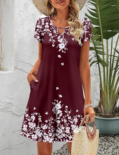Image of Zeagoo Women's Casual A-Line Dresses with Pockets Summer Floral Tshirt Dress Short Sleeve Mini Dress Flowy Sundresses