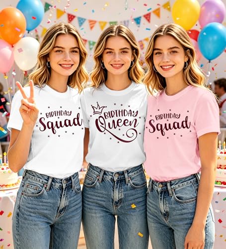 Image of Birthday Shirts Women Happy Birthday Queen and Squad Tee Tops