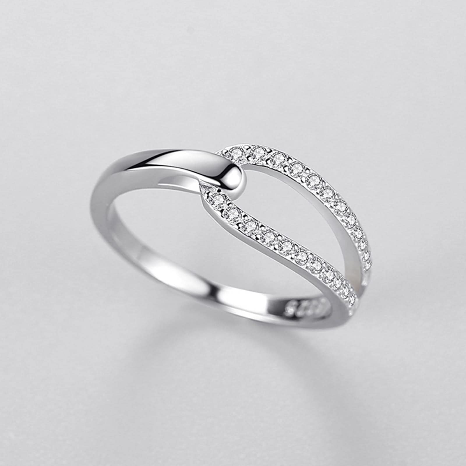 Anelli di promessa per coppie, gioielli in argento per donne Anello in argento con strass intrecciati con strass