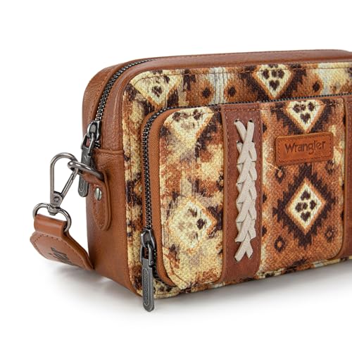 Image of Wrangler Aztec Crossbody Bag for Women Multi Pocket Shoulder Bag Boho Cross Body Wallet Purse