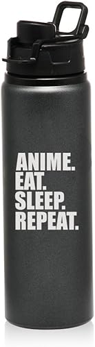 MIP Brand Botella de viaje de agua deportiva de aluminio de 25 oz Anime Eat Sleep Repeat (carbón)