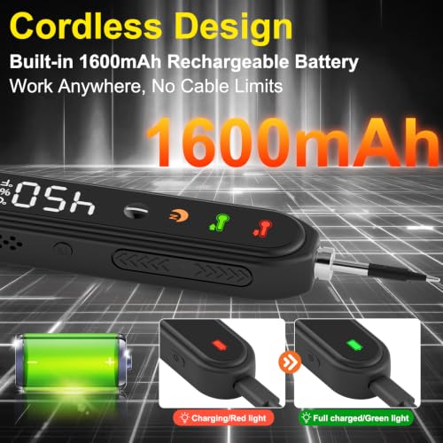 Fer à souder sans fil rechargeable 1600mAh – Kit complet avec 3 pannes, température réglable 180-450°C, charge USB-C, fil et pâte à souder – Outil de soudage électronique DIY (Noir) – vue 3