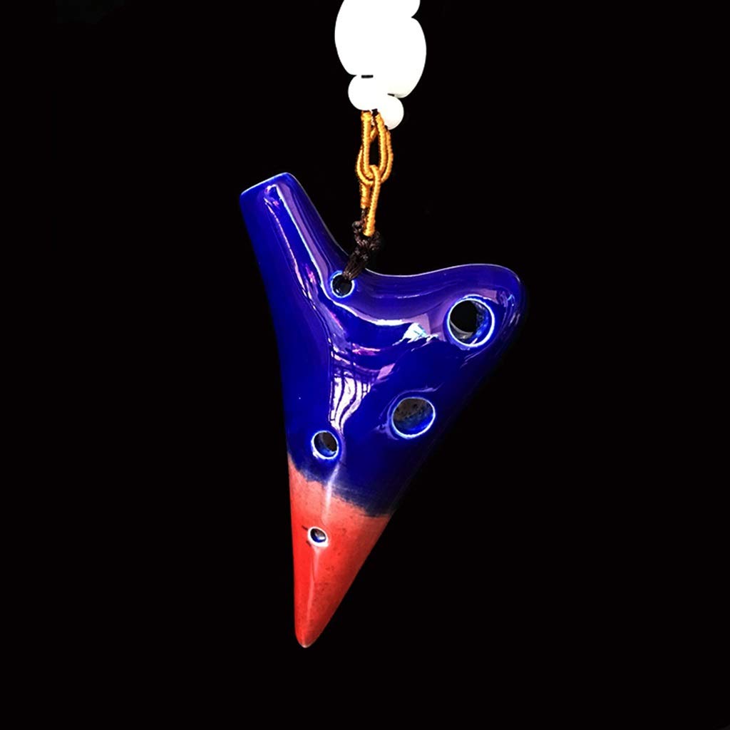 ocarina, Mini ocarina in argilla smaltata a 6 fori con tonalità super alta, regolabile in forno, scatola portaoggetti e cordino(Dark Blue red)