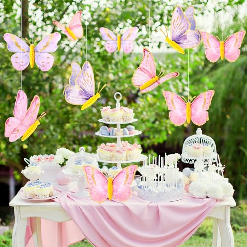 Image of SUNBEAUTY 10 Pcs Butterfly Party Decorations 3D Butterfly Hanging Birthday Decoration Pink Purple Butterflies Honeycomb Decor for Girls Women Birthday Baby Shower Wedding Garden Party Supplies