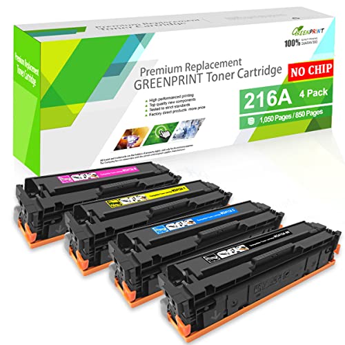 GREENPRINT 【NO CHIP, WITH TOOL】 4 Colors 216A Compatible Toner Cartridges W2410A W2411A W2412A W2413A 1050 Pages for Black & 850 Pages for CMY for HP M155a M155nw MFP M182 M183 M182n M182nw M183fw