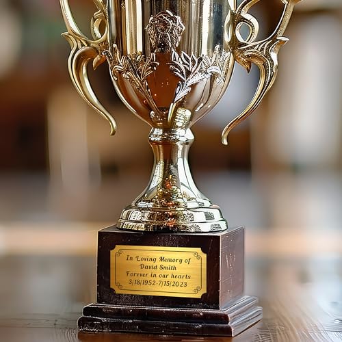 Image of Engraved Name Plates, 2 inch x 4 inch Personalized Name Plate, Trophy Plates Engraved, Brass Plaque, Custom Name Plate for Urn, Brass Name Plates with Adhesive Backing(Silver, 2x4 in)