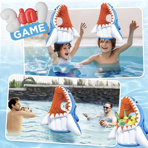 Image of iPlay, iLearn Kids Shark Pool Toy, 3-in-1 Inflatable Floating Pool Game