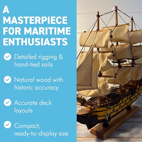 Wooden HMS Victory detailed model | Sailing gift | Wooden ships | Model battle ships | Sturdy construction | Cotton sails and rigging | 42cm (L) x 41cm (H) - Image 7