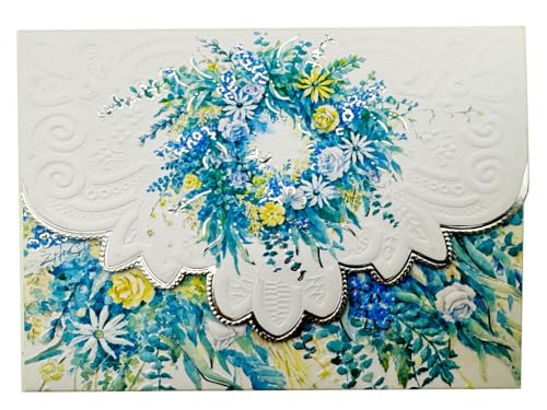 Image of Poster Foundry Set of 3 - Blue Wreath Boxed Note Cards by Carol Wilson. 10 embossed 4x5 Die-Cut Notecards and Matching Envelopes in Decorative Gift Box with Magnetic Flap. NCP3000