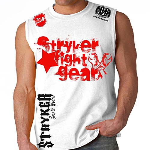 Stryker Fight Gear Star MMA Gloves Mens Adult Muscle Sleeveless Shirt UFC w Free Sticker (XL, White)