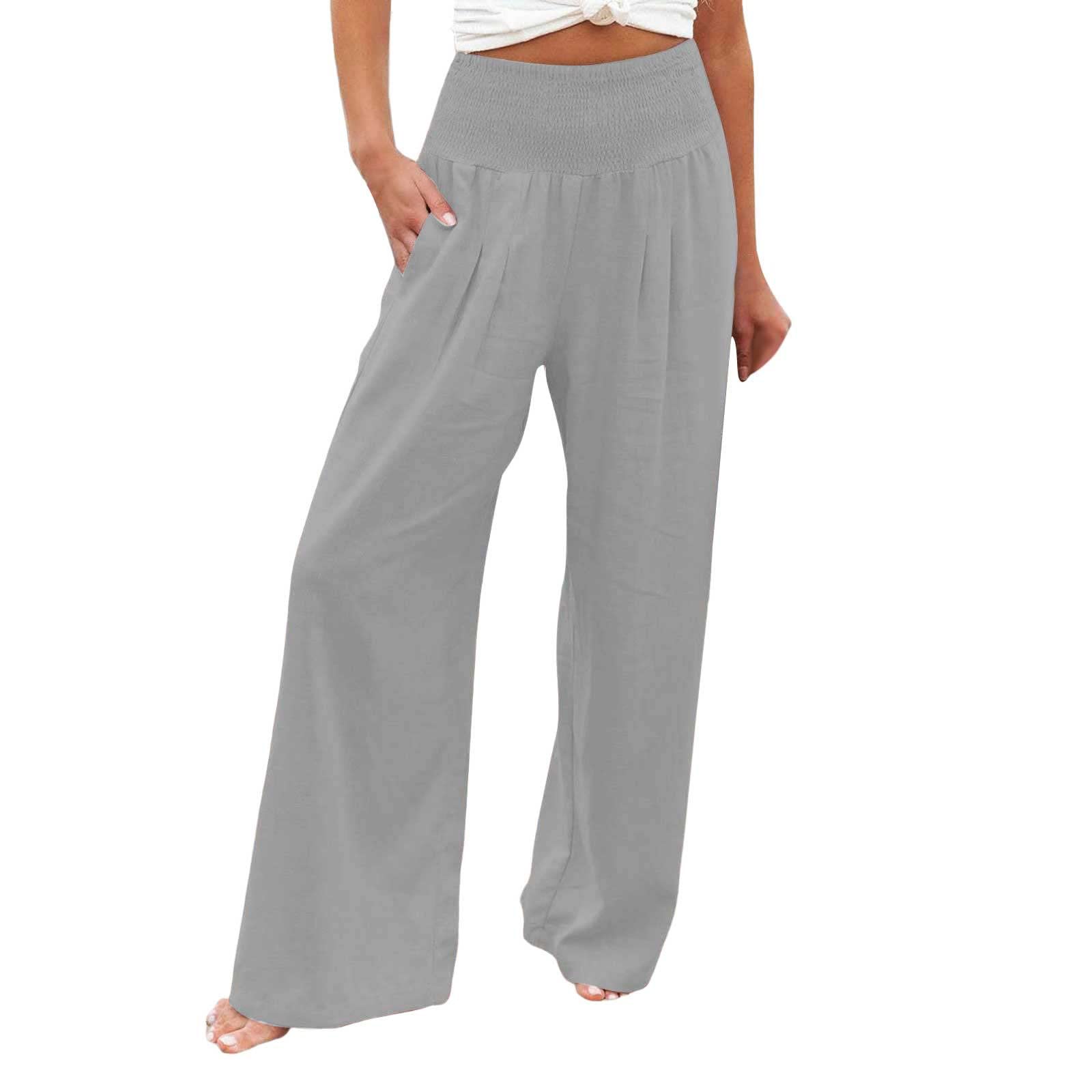 Tummy Control Women High Waisted Lounge Pants Casual Wide Leg Boho Trouser Summer Drawstring Sweatpants with Pocket