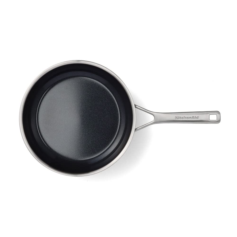KitchenAid Multiply Stainless Steel Poêle à frire antiadhésive en céramique multicouche en acier inoxydable sans PFAS, 24 cm, Induction, Multi Clad, Lavable au lave-vaisselle, Va au four, Argent