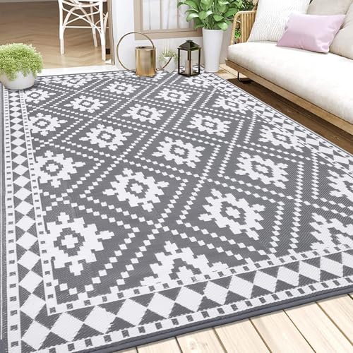 Enyhom Wodoodporny dywan zewnętrzny, 240 x 300 cm, duży, dwustronny dywanik kempingowy, plastikowy dywan słomkowy, odporny na promieniowanie UV, dywan ogrodowy, z recyklingu, lekki, przenośny, na