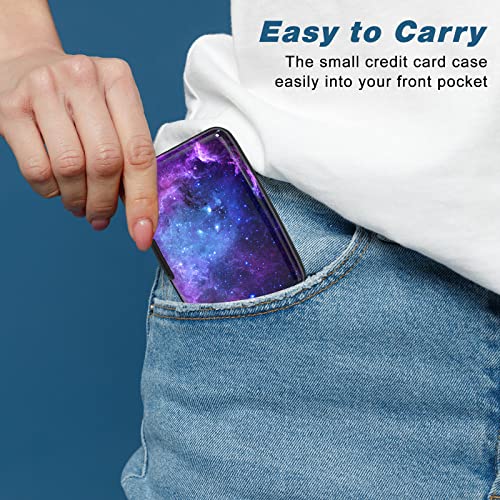 Image of Credit Card Holder, Mini Aluminum Card Wallet RFID Blocking Slim Metal Hard Card Case for Women Men, Galaxy