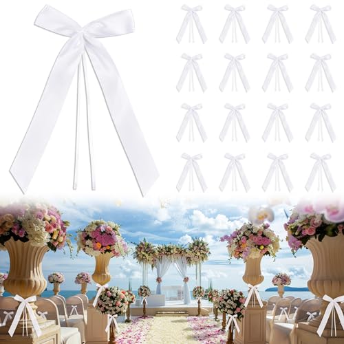 DazSpirit 100 pcs Noeud Voiture Mariage Blanc, Ruban Satin Decoration Mariage pour Deco Voiture, Mariage Champetre, Decoration Voiture Mariage de Chaise,...