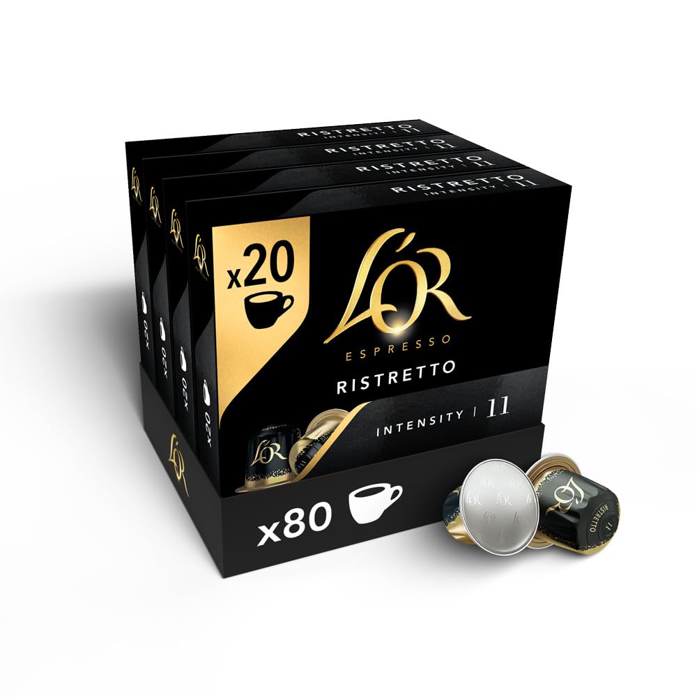 L'OR Espresso Ristretto Coffee Pods x20 Intensity 11 (Pack of 4, Total 80 Capsules) Nespresso®* Compatible