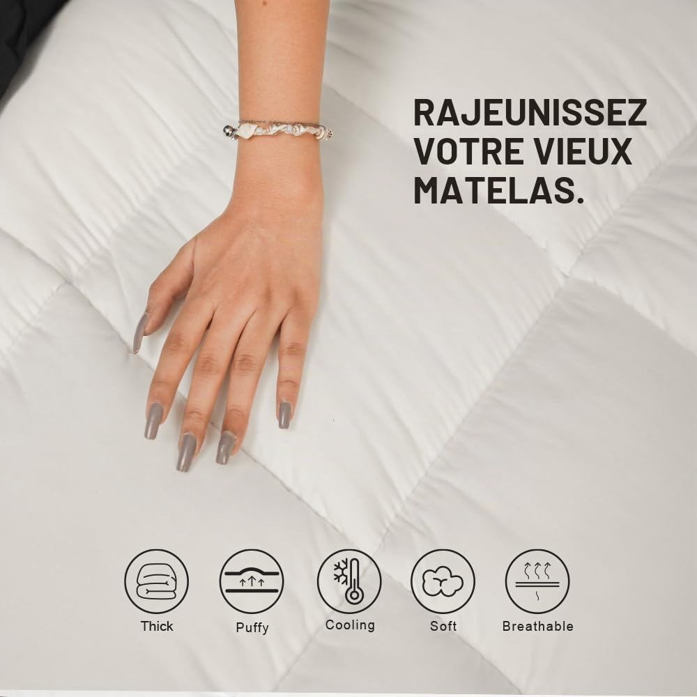 Surmatelas en microfibre Premium de 10 cm/4 pouces pour lit Super King - Surmatelas doux et moelleux avec piqûres en carré pour un confort amélioré (Super King - 182x200cm)