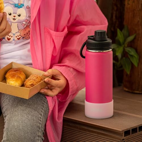 Image of koodee Insulated Water Bottle, 18 oz Stainless Steel Double Wall Vacuum Wide Mouth Sport Bottle with Leakproof Spout Lid (Rose Red)
