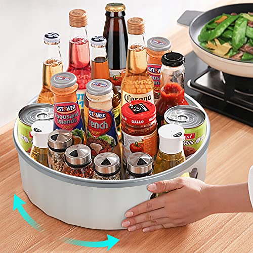BOKQTTN Lazy Susan Drehteller, Schrank-Organizer, multifunktionales Gewürzregal, drehbares Gewürzregal für die Küche, drehbarer Gewürzhalter, rutschfeste Aufbewahrungsregale, Silber und Weiß Cover