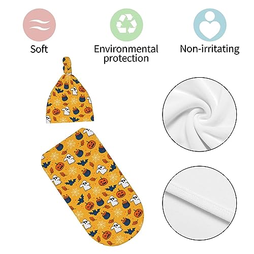 Image of Halloween Newborn Swaddle Blanket with Hat Sets Newborn Receiving Blanket for Boy Girl Swaddle Sack Shower Infant Gift