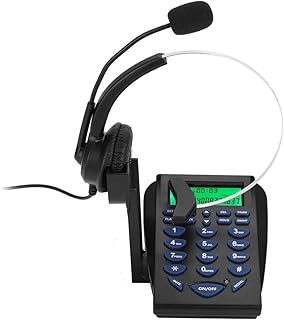 ASHATA Corded Call Center Headset Telephone with Dialpad,Business Office Multi-functional Phone Dial Pad FSK/DTMF Caller ID Display Call Center Traffic Telephone Headset