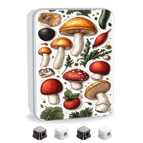 Image of Metal Tin Box with Lid, Mushroom Vegetable Print
