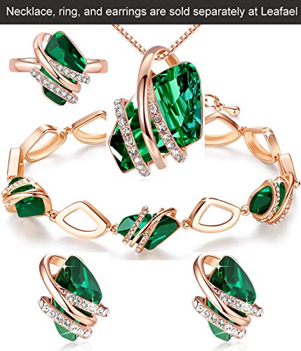 Leafael Wish Stone Link Charm Bracelet With Emerald Green Birthstone Crystal For May, Rose Gold Plated, 7"+2" #TOP4
