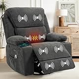 Recliner Chair Power Control, Living Room Nursery Rocking Chair and Glider, Massage Swivel Reclining Furniture for Small Spaces, Bedroom, RVS, Lounge Sofa Chairs with USB & Type C Ports, Dark Gray