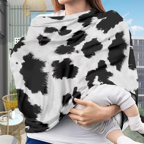 Image of Forchrinse Black and White Cow Print Nursing Cover Breastfeeding Scarf Soft Car Seat Cover for Babies Girls Infant Carseat Multi-Use Cover