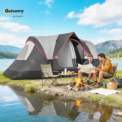 Outsunny 2 Bedroom Camping Tent for 6-8 Person, Large Family Tent with 2000mm Waterproof Rainfly and Screen Panels, Portable with Bag, for Fishing Hiking Festival image 5