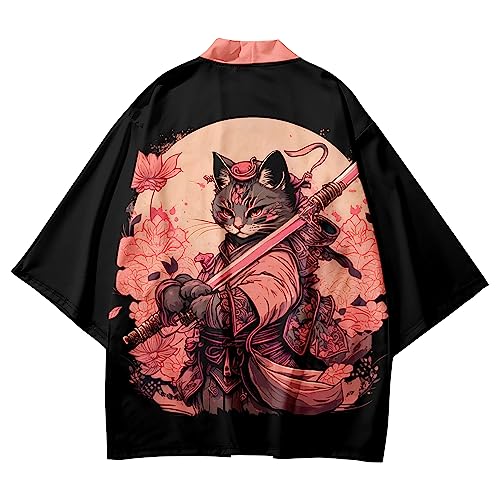 Image of LAI MENG FIVE CATS Women's Funny Cute Cat Cardigan Lightweight Kimono Loose Cover up Blouse Tops