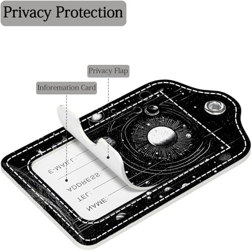 2 Pcs Luggage Tag for Suitcase, Sun Black Planet Unique Leather Suitcase Tags with Full Privacy Cover Stainless Steel Loop for Women Men Travel Baggage Bag Backpack2