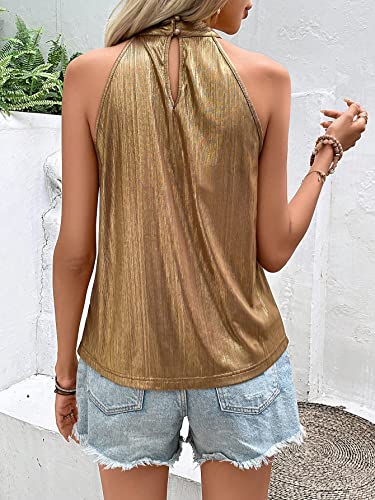 Image of SweatyRocks Women's Satin Sleeveless Halter Tank Top Mock Neck Metallic Party Going Out Tops