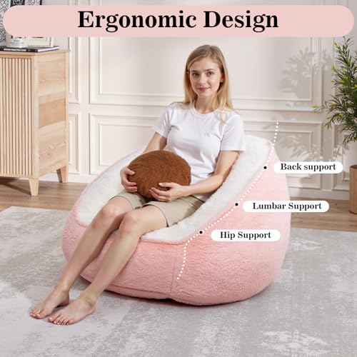HOMMPA 3FT Bean Bag Chair with Pocket Faux Rabbit Fur Bean Bag for Teens & Kids Comfy Lounge Lazy Floor Sofa Accent Chair for Living Room, Bedroom,Dorm,Peach Pink - image 4