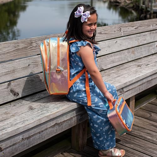Image of Wildkin 15 Inch Backpack for Boys /Girls, Orange Shimmer | Ages 5-10, padded straps, side water bottle pocket - coordinates with matching Wildkin lunch boxes