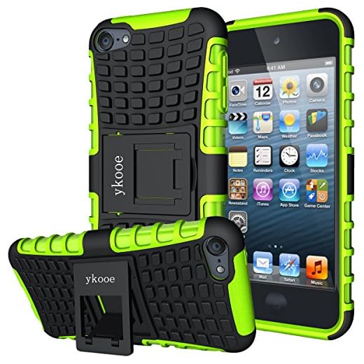 ykooe iPod Touch 7 Case, Touch 6 Case, Touch 5 Case, Heavy Duty Protective Cover Dual Layer Hybrid Shockproof Protective Case with Stand for Apple iPod Touch 5 6 7
