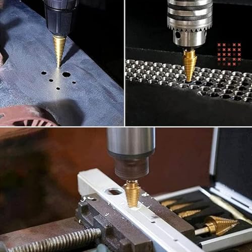 Image of Serplex 6PCS Step Drill Bits Set, Included 3 Sizes of Step Drill Bits and 3 Sizes of Twist Drilling Bit for Hole Drilling Metalworking Woodworking, with Plastic Storage Box, Stepped Up Bit for DIY