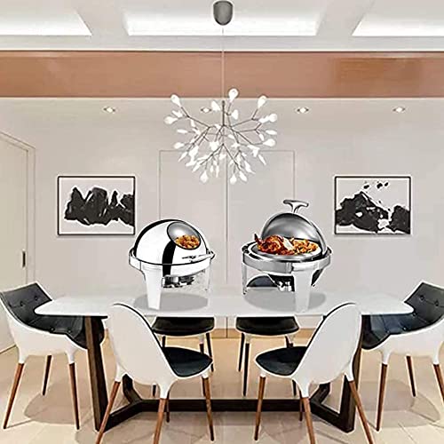 ywewsq Chafing Dish mit sichtbarem Fenster, Edelstahl Roll-Top Round Chafer Buffetwärmer-Set mit Speisenschale… – Bild 3