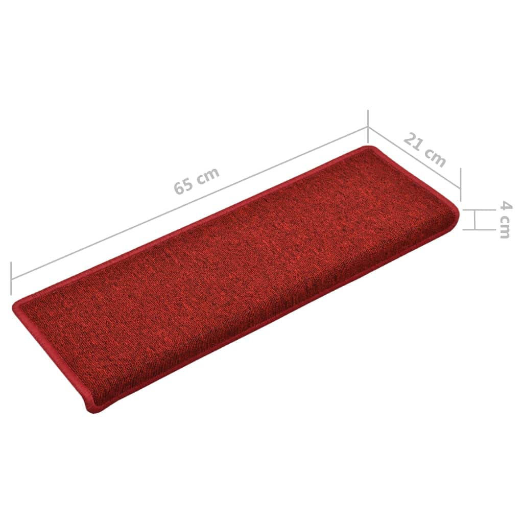 Rot Stufenmatten Set 15 Stück 65 x 21 x 4 cm aus 100% Polypropylen, waschbar und rutschhemmend, Modernes Design für Treppe Küche und Wohnbereich
