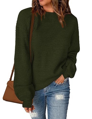 Image of Sucolan Oversized Sweaters for Women Heathered Long Sleeve Crew Neck Pullover Knit Sweater Casual Fall Tops 2024 Fashion