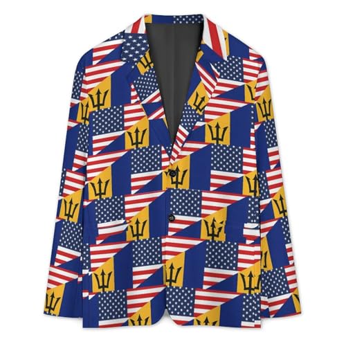 U.S. and Barbados Flag Mens Suit Jacket Lapel Blazers V Neck Button Business Coat Tuxedo for Wedding Party3