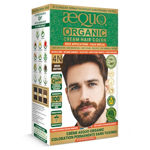 Image of Aequo Organic Permanent Hair Colour for Men | Organic Cream Hair Dye | Complete Hair Coverage | Ammonia Free | Medium Brown, 115ml