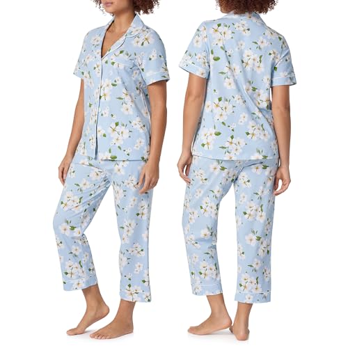 Image of Bed Head PJs Womens Matching Pajamas - Soft Organic Cotton Button Down PJ Shirt & Cropped Pants Set - Loungewear & Sleepwear