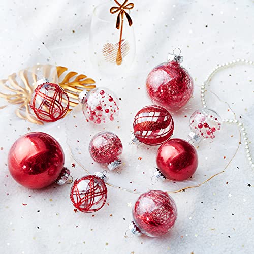Clear Christmas Ball Ornaments,24ct Shatterproof Plastic Decorative Christmas Ornaments Hanging Xmas Tree Baubles Set with Stuffed Delicate Glittering Decorations for Holiday Party Home Decor (Red) - image 5