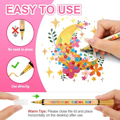 Image of Betem 24 Metallic Paint Markers for Glass, Dual Tip Acrylic Paint Pens